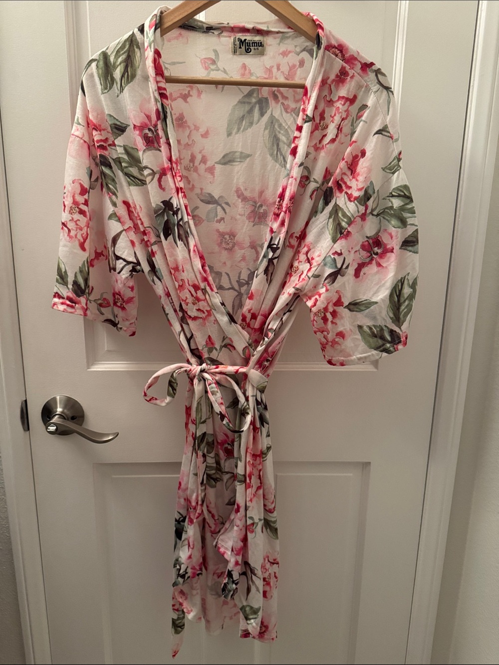 Show Me Your MuMu White Floral Wrap Robe with Pink Blossoms